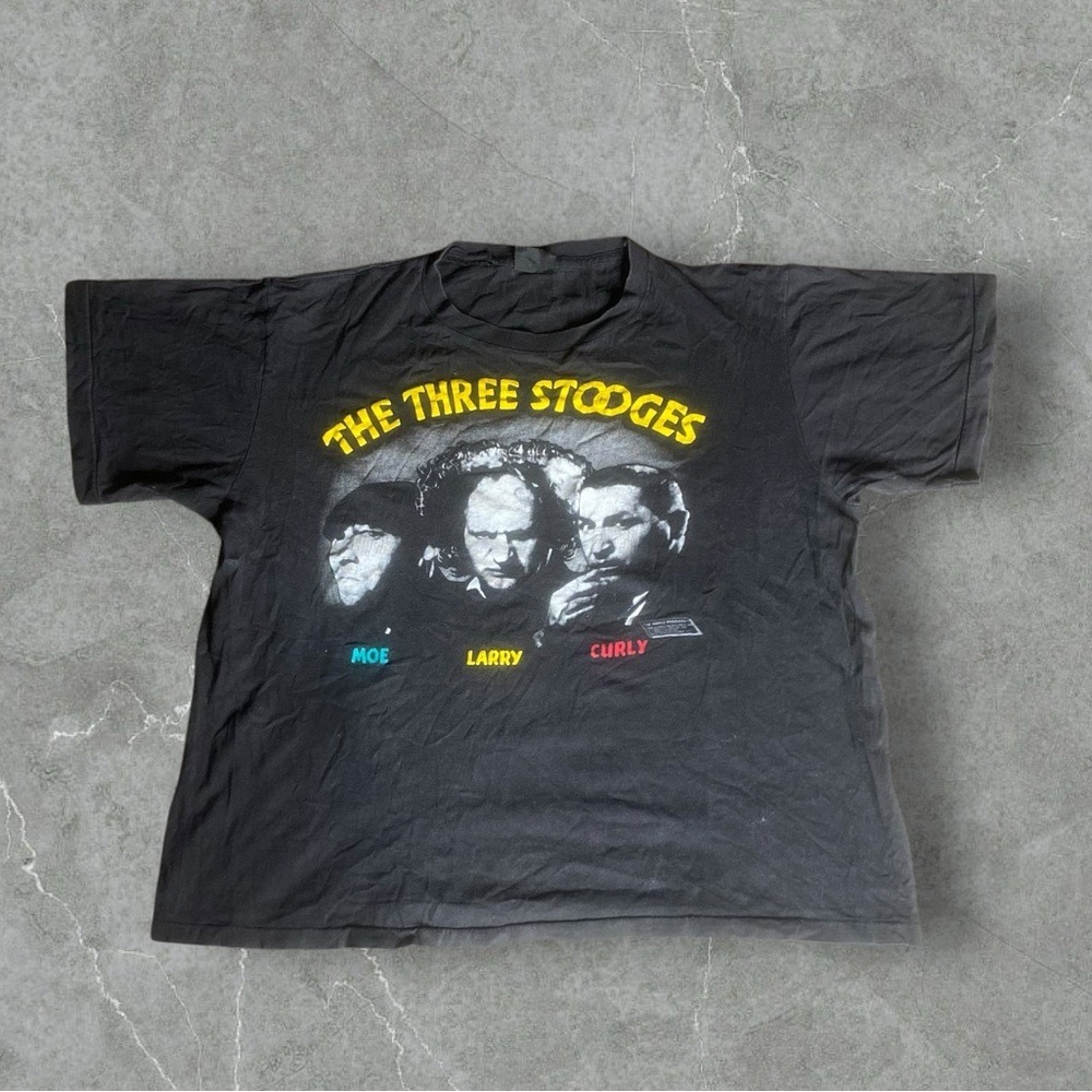 Vintage The Three Stooges Shirt Mens XL Black Changes Tag 90s Movie Promo Comedy